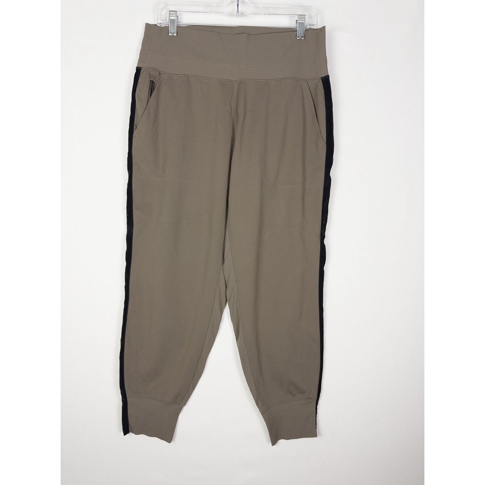 Athleta Venice Velvet Stripe Jogger Womens L Brown Black Stretch Waist